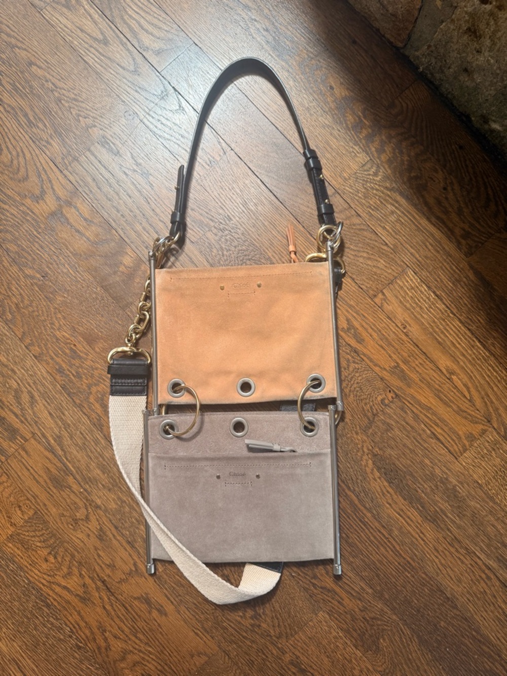 CHLOE Two-Tone Suede Bag in Camel and Taupe